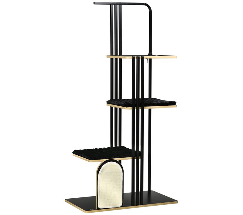 Arbre à Chat En Acier Noir Avec Coussin, Planche à Gratter, 3 Plateformes, 170cm