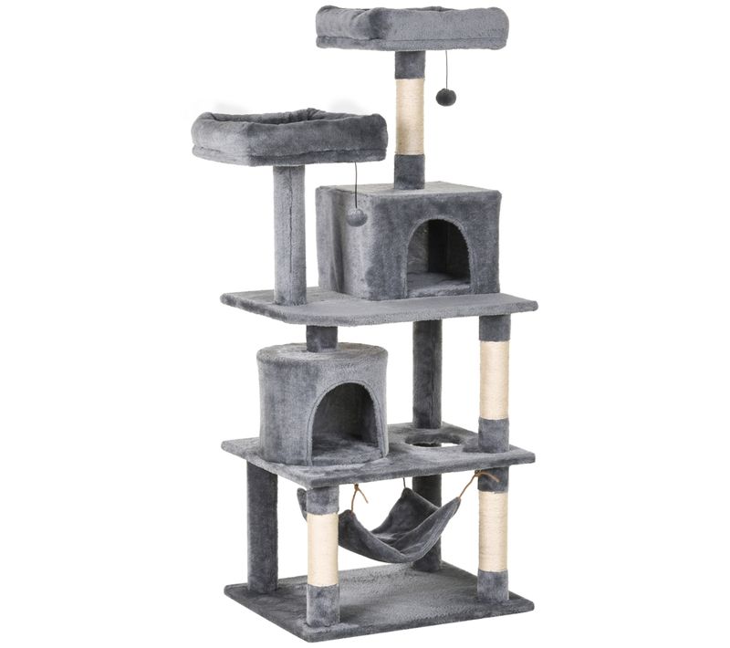 Arbre à Chat En Bois Avec Coussins Et Poteaux En Sisal, 60x50x145cm Pour Chats Actifs