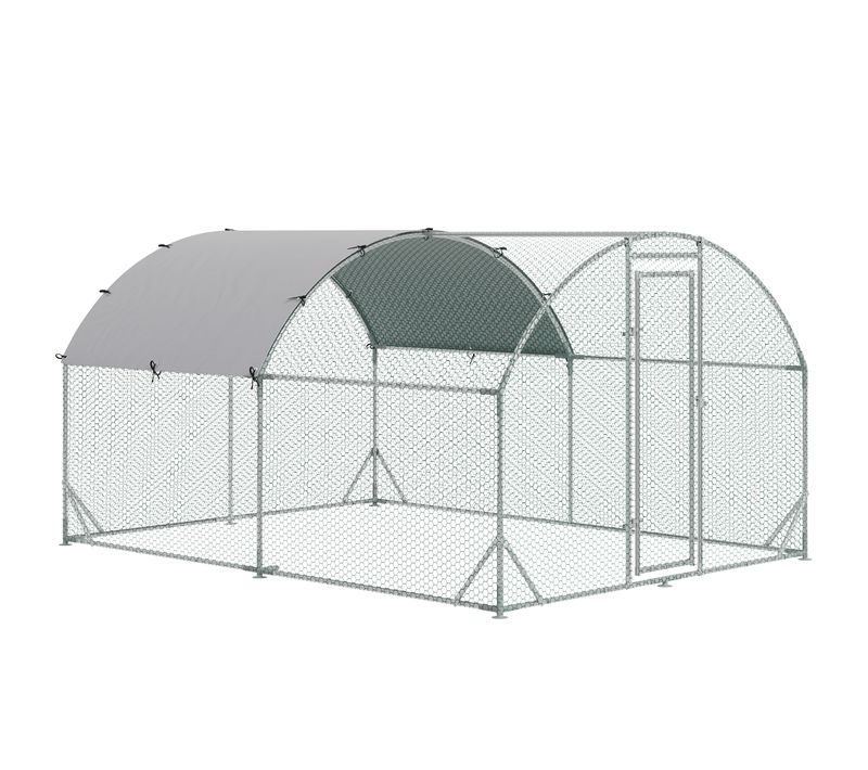 Aviary En Acier Pour Poules Avec Un Enclos, Uv Résistant, 280 X 380 X 197 Cm, Argent