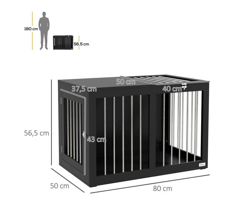 Cage Pour Chien En Métal, Avec Portes, Pour Chiens De Taille Moyenne, Noir, 80 X 50 X 56,5 Cm
