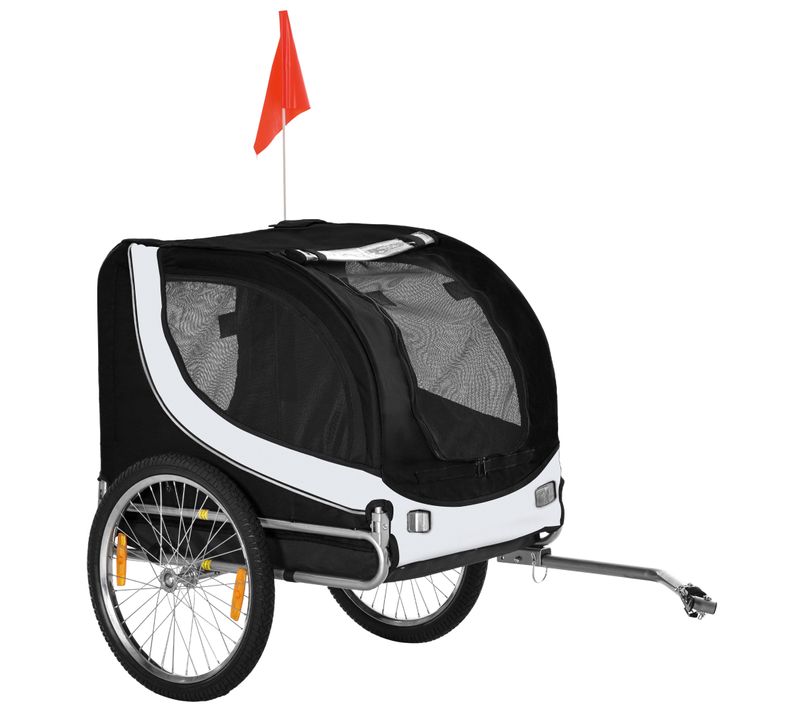 Remorque à Vélo Pour Chiens, Métal, 130x73x90 Cm, Blanc Et Noir