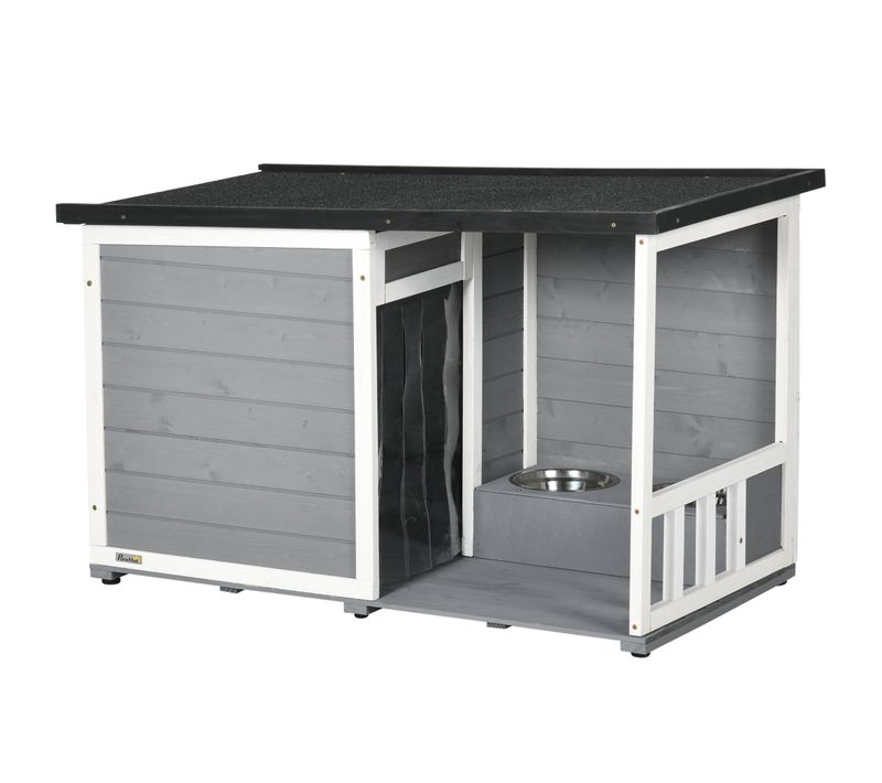 Maison Pour Chien En Bois De Sapin, Résistante Aux Intempéries, Terrasse, Gris