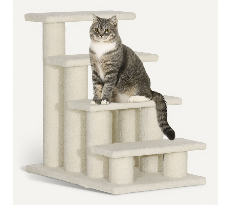 Escalier Pour Chiens Et Chats En Peluche, 4 Marches, Idéal Pour Animaux Âgés, Beige