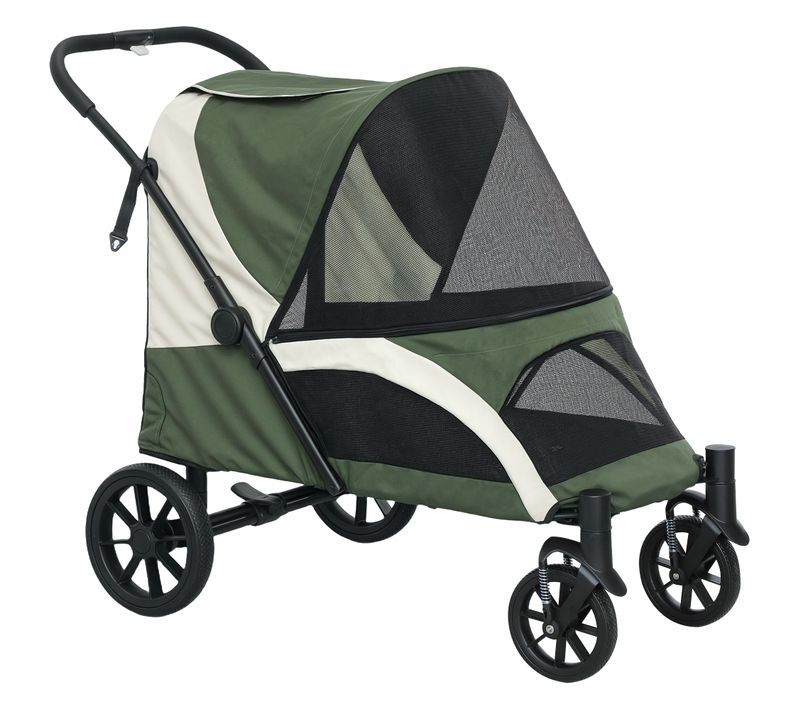 Poussette Pour Chien Pliable En Tissu Pour Grands Chiens Et Chats Jusqu'à 30 Kg, Vert Foncé