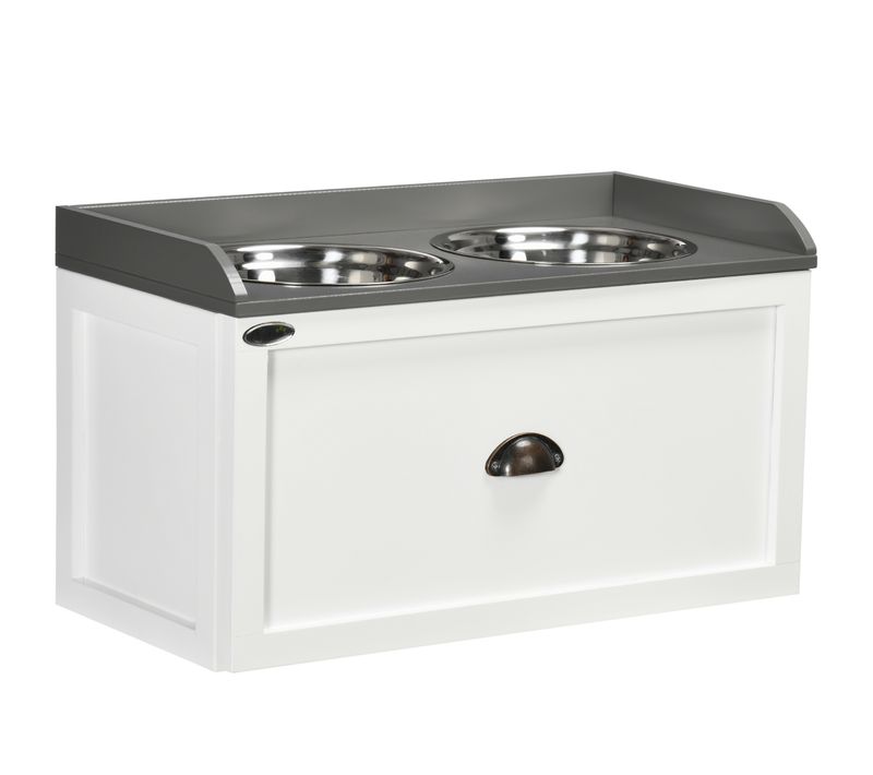 Bol Pour Chien Avec Tiroir En Inox Élevé, Double 2x2l, Pour Chats Et Chiens, Blanc