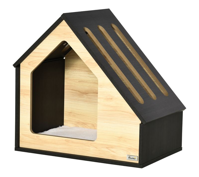 Hutte Pour Chien En Bois, Niche Pour Chat Intérieur Avec Coussin, Pour Petits Chiens Jusqu'à 8kg