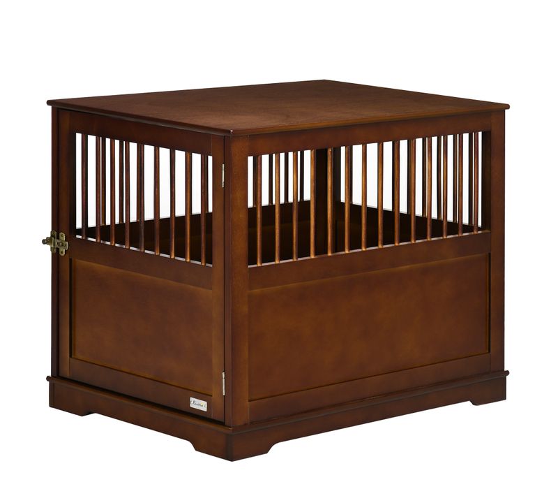 Cage Pour Chien Avec Plateau De Table En Bois, Avec Porte Verrouillable, Marron, 80,5x59,5x67,5cm