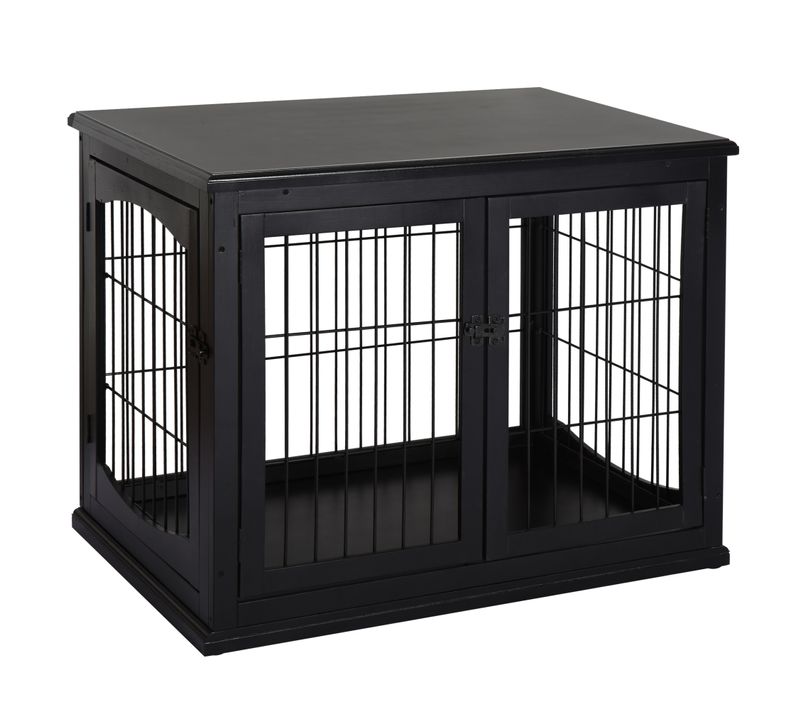 Caisse Pour Chien En Mdf Et Métal Avec Surface De Table Et Cage Pour Petits Animaux, Noir