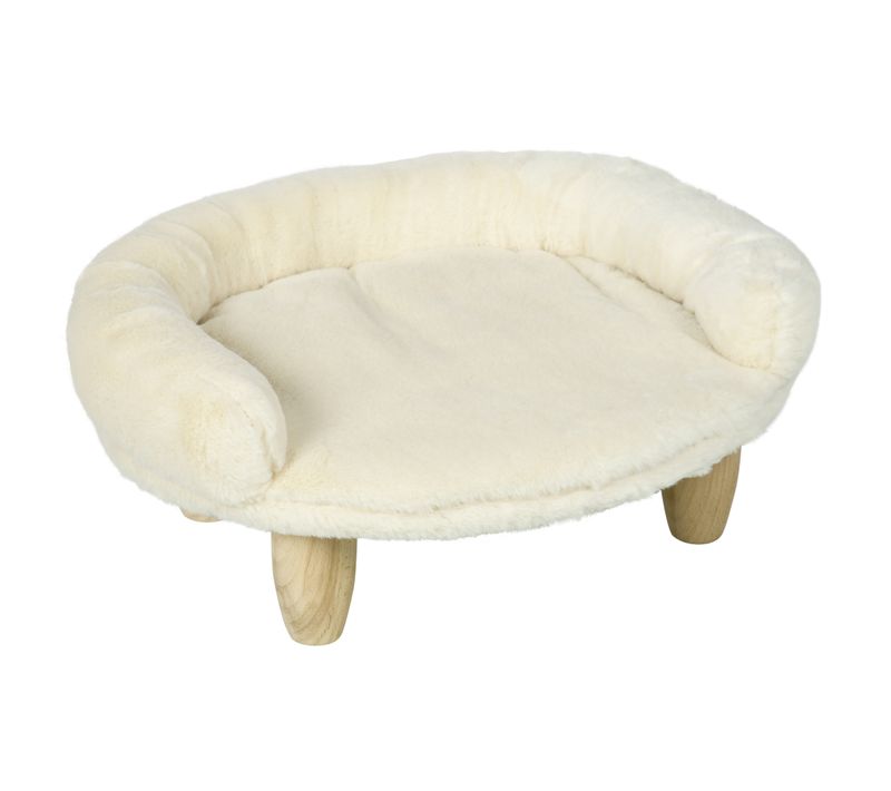Sofa Pour Animaux En Flanelle Design Élevé, 47x40x20cm, Avec Pieds En Bois, Crème