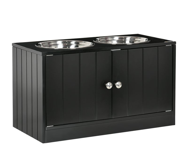 Station De Nourriture Pour Chien En Acier Inoxydable, 2 Bols, Rangement 44l, Portes Magnétiques