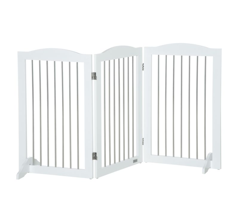 Grille De Sécurité Pour Chien En Métal Pliable Avec 3 Panneaux, Blanc 154x30x80cm