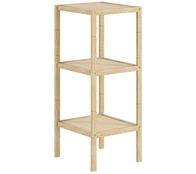 Étagère De Bain En Bambou, 3 Niveaux, Avec Patins, 33 X 31 X 78 Cm, Bois Naturel