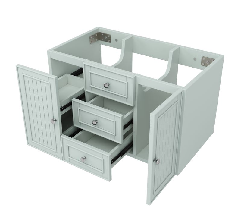 Meuble Sous Lavabo, Bois, 3 Tiroirs,beaucoup D'espace De Rangement,style Moderne,vert,78.5×46×46.8cm