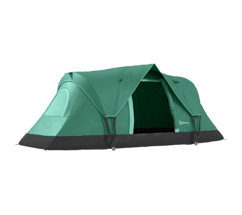 Tente De Camping Tunnel 5-6 Personnes, Polyester, Avec Sardines, 4,55x2,3x1,8m, Vert Armée Et Noir