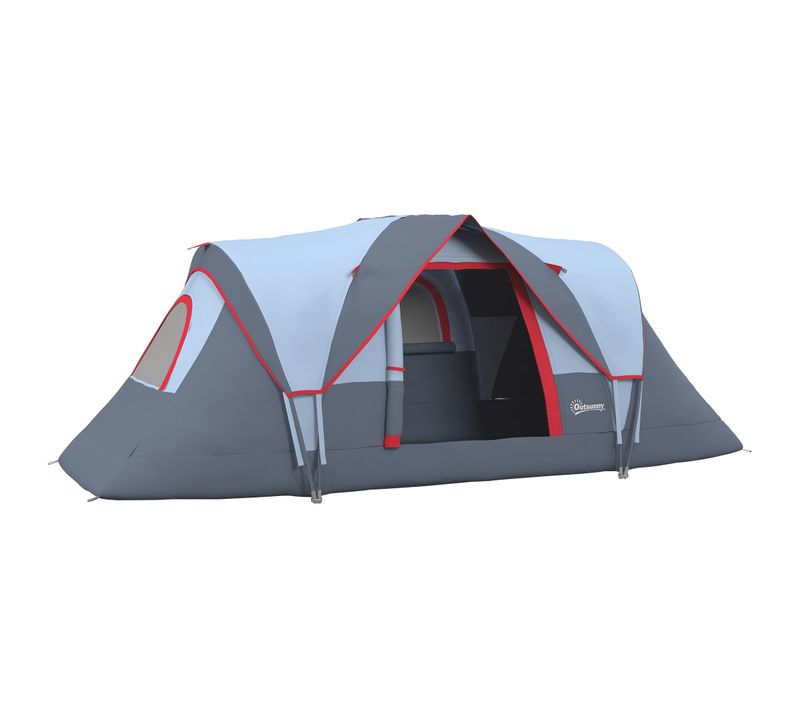 Tente De Camping Tunnel En Polyester Pour 5-6 Personnes, 4,55 X 2,3 X 1,8 M, Gris