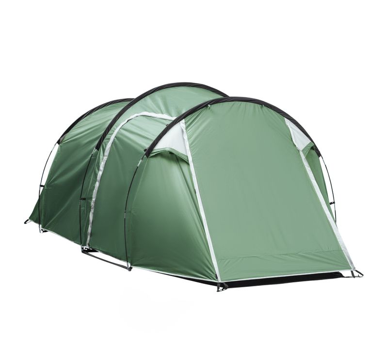 Tente Tunnel Pour 2-3 Personnes, Polyester Et Fibre De Verre, Avec Sardines,426x206x154cm,vert Foncé