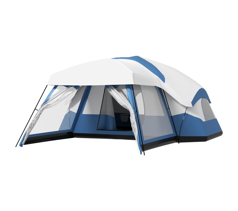 Tente Familiale Pour 6-8 Personnes En Pu3000mm Avec Auvent Et 2 Fenêtres, Bleu