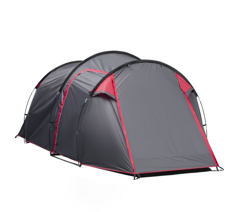 Tente Tunnel Pour 2-3 Personnes, Polyester Et Fibre De Verre, Idéale Pour Aventures Outdoor, Gris