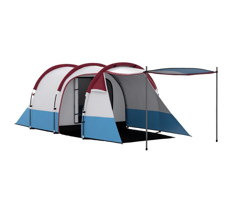 Tente Tunnel 3 Personnes En Polyester, Avec Abside, 2 Chambres, étanche, Rouge