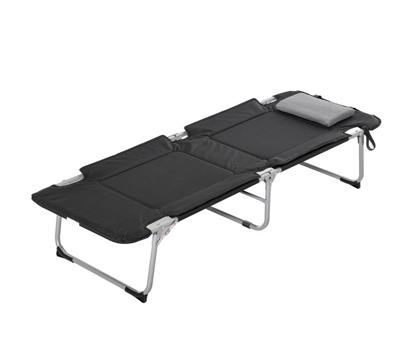 Lit De Camping Pliable En Métal Avec Coussin Léger 60x180 Cm, Noir Argent