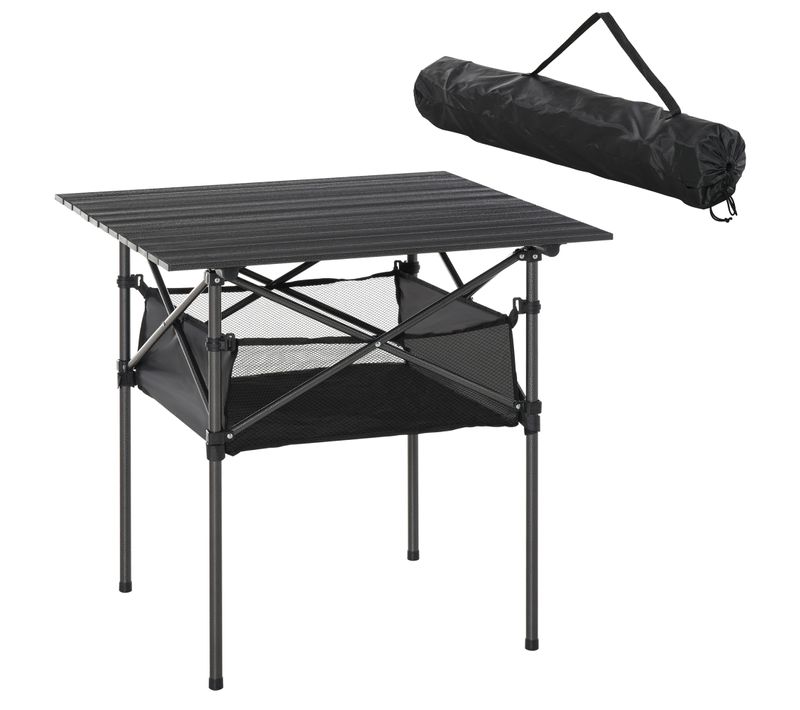 Table Pliante En Aluminium Léger, Portable Avec Sac En Filet, Noire, 70x70x69cm
