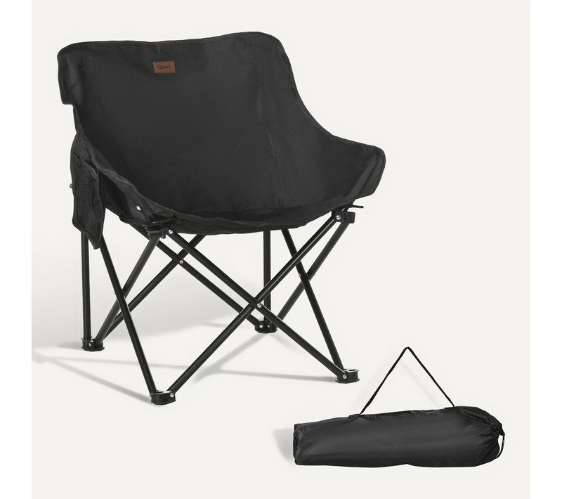 Chaise Pliante De Camping En Oxford Avec Poches Latérales, Pieds En Acier, Noire