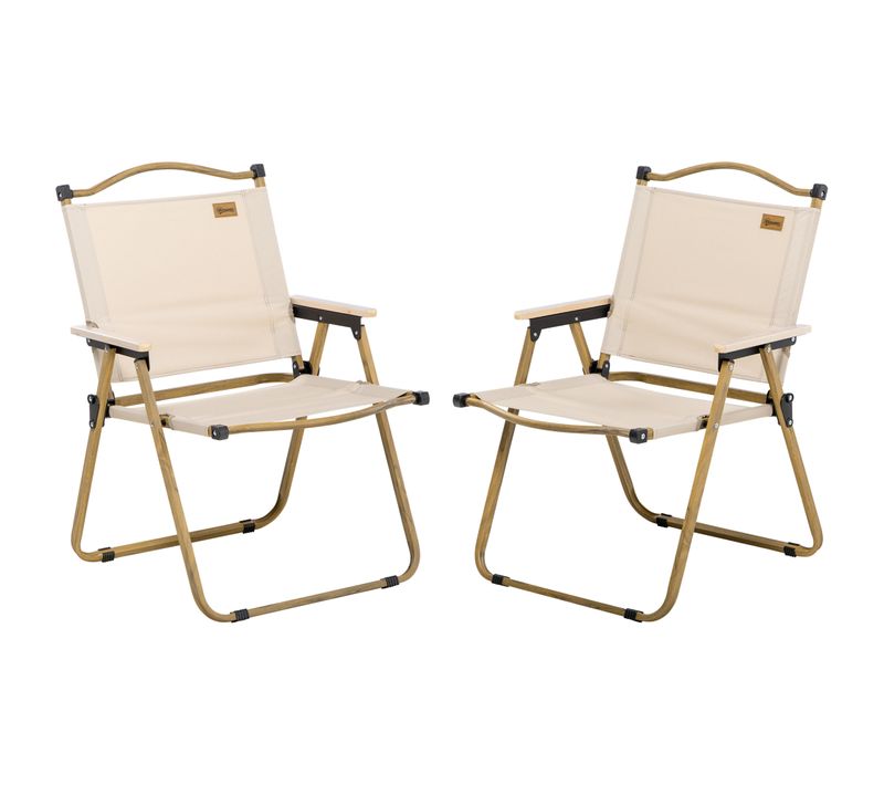 Set De 2 Chaises Pliantes En Acier Avec Aspect Bois, Pour Piscine Et Plage, Khaki