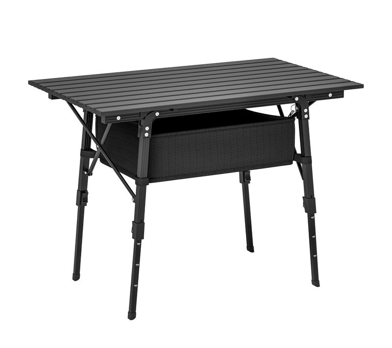 Table De Camping En Aluminium Pliable Avec Panier De Rangement, Réglable En Hauteur, Noir