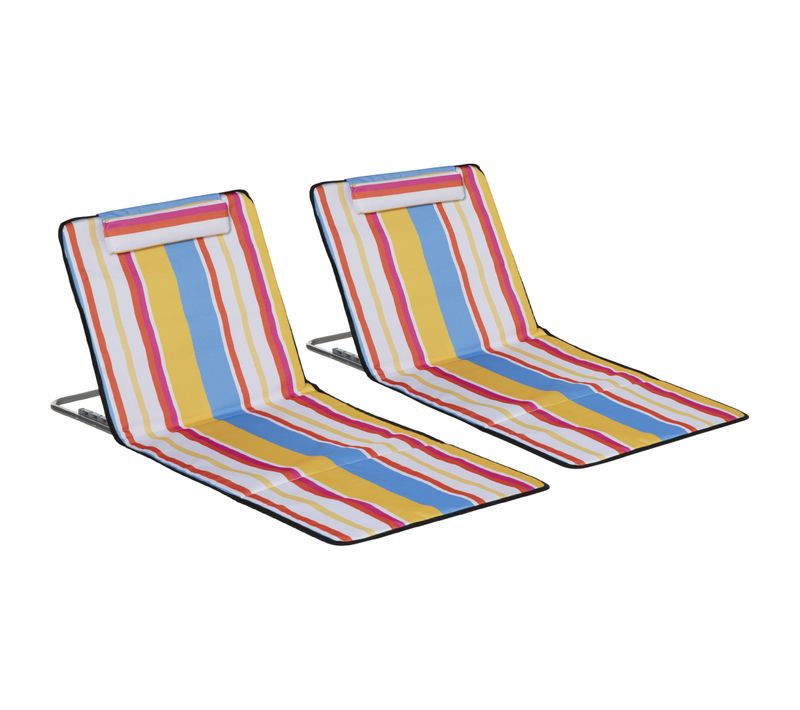 Matelas De Plage Pliable En Acier Avec Oreiller, 5 Positions Ajustables, Multicolore