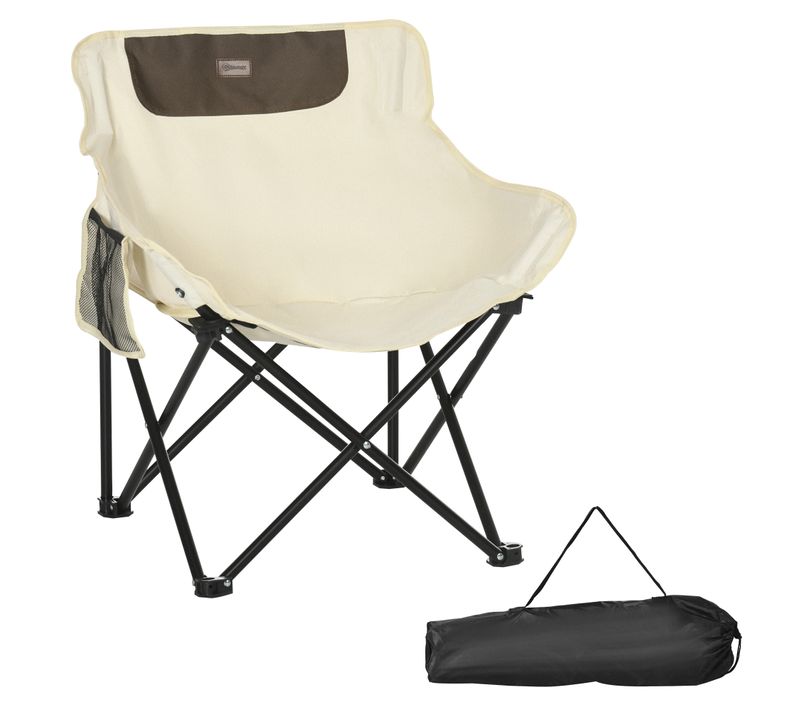 Chaise De Camping Pliante En Acier Avec Poche Latérale, Sac De Transport, Oxford, Blanc