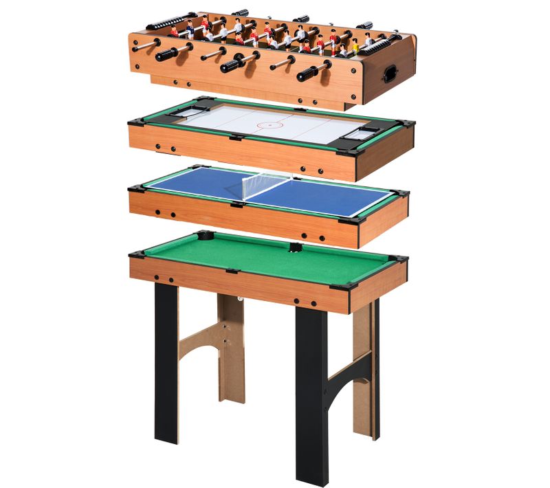 Table De Jeux 4-en-1 En Mdf Avec Billard, Baby-foot, Hockey De Table, Tennis De Table, 87x43x73cm