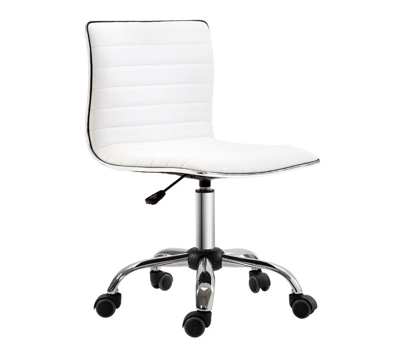 Chaise De Bureau En Cuir Blanc, Réglable En Hauteur 78-90 Cm, Avec Dossier, Jusqu'à 120 Kg