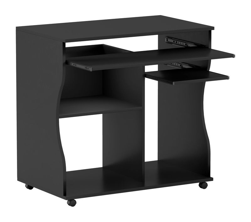 Bureau Ordinateur Avec Roulettes En Métal Et Mélaminé,avec Plateau Pour Clavier,noir 80 X 48 X 75 Cm