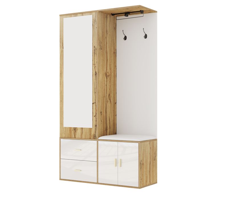 Ensemble De Rangement Avec Miroir, Armoire à Chaussures, Banc à Chaussures Et Tringle Extensible