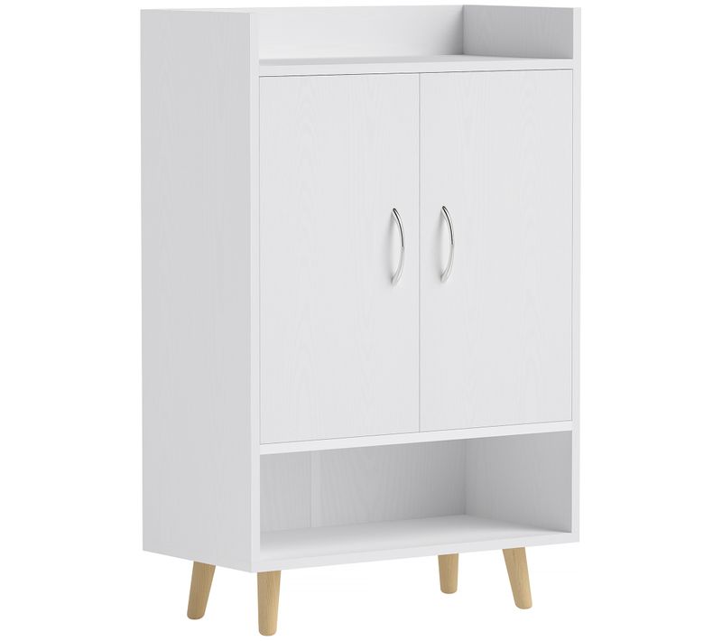 Meuble à Chaussures En Bois Massif, Avec Portes Et Étagères, Pour 12 Paires, Blanc