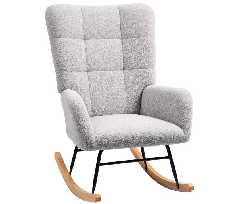 Fauteuil à Bascule En Velours Teddy, Fauteuil Relax Avec Accoudoirs, Gris Clair