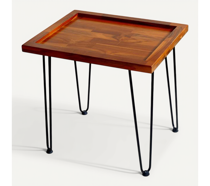 Table Basse En Acajou Avec Motif De Feuilles, Pieds En Fer Peint, Pour Salon Ou Jardin