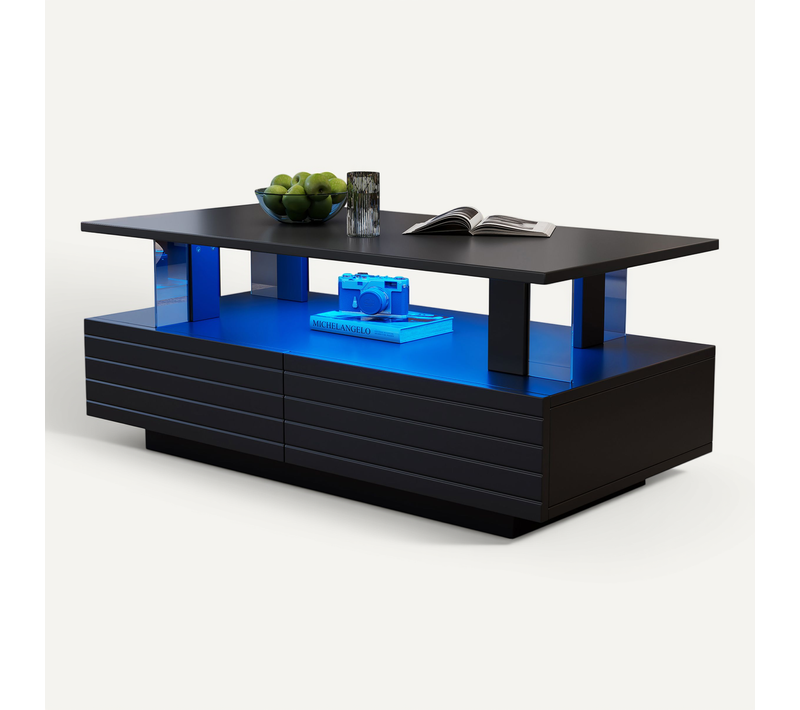 Table Basse LED En Acrylique Avec Fonction De Rangement, Contrôle Bluetooth, Pour Bureaux Et Fêtes