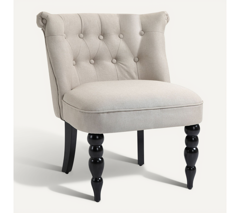 Fauteuil Relax Vintage, Lin Et Bois, Confortable, Idéal Pour Salle à Manger Et Salon, Beige Noir
