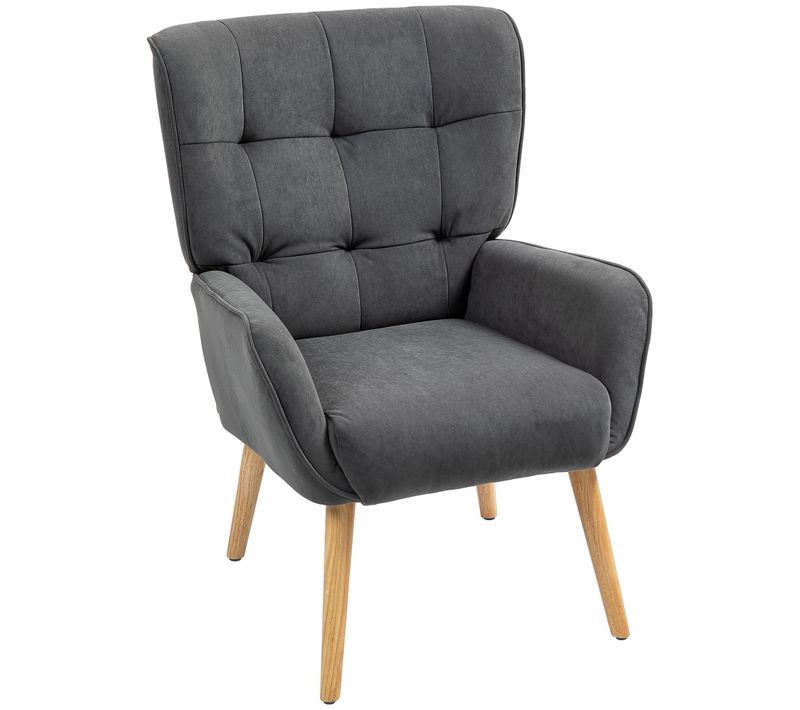 Fauteuil De Salon En Velours Avec Pieds En Bois, Fauteuil De Lecture Gris