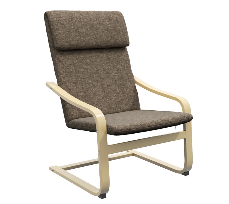 Fauteuil Relax En Bois De Bouleau Avec Coussin, Simili Lin, Marron