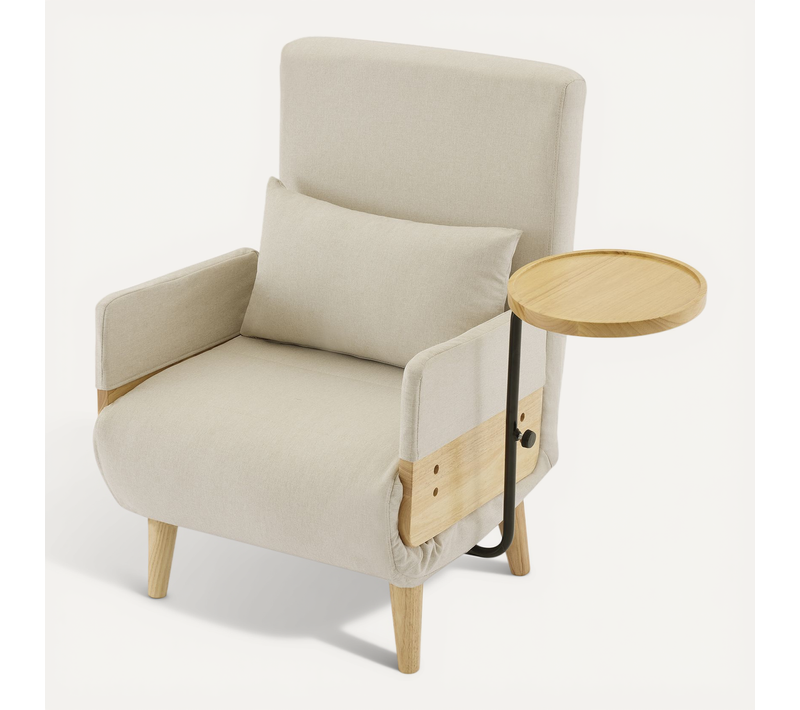 Fauteuil 3-en-1 En Tissu Avec Fonction Lit, Coussiné, Avec Plateau En Bois Pour Salon,chambre,bureau
