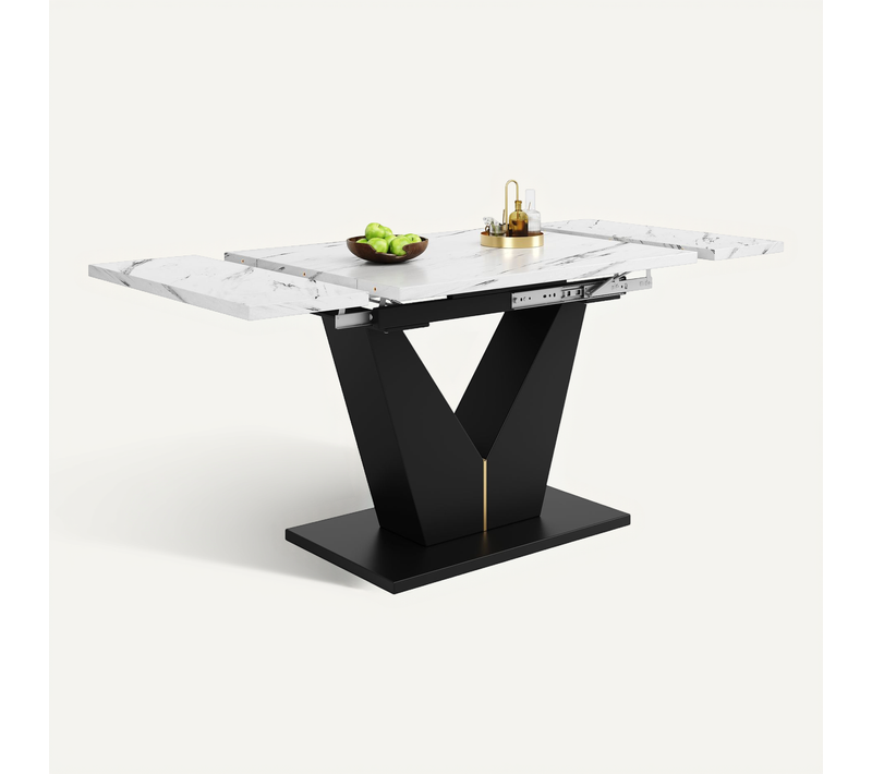 Table à Manger Extensible En Bois, Design Flexible, Surface De Travail Spacieuse, Blanc