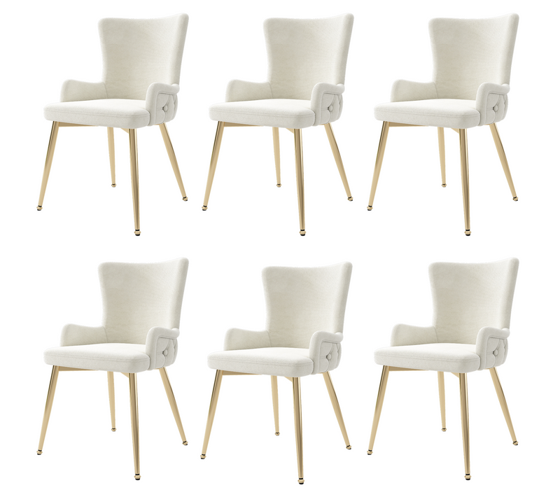 Set De 6 Fauteuils Lounge En Velours Avec Pieds En Métal Doré, Beige