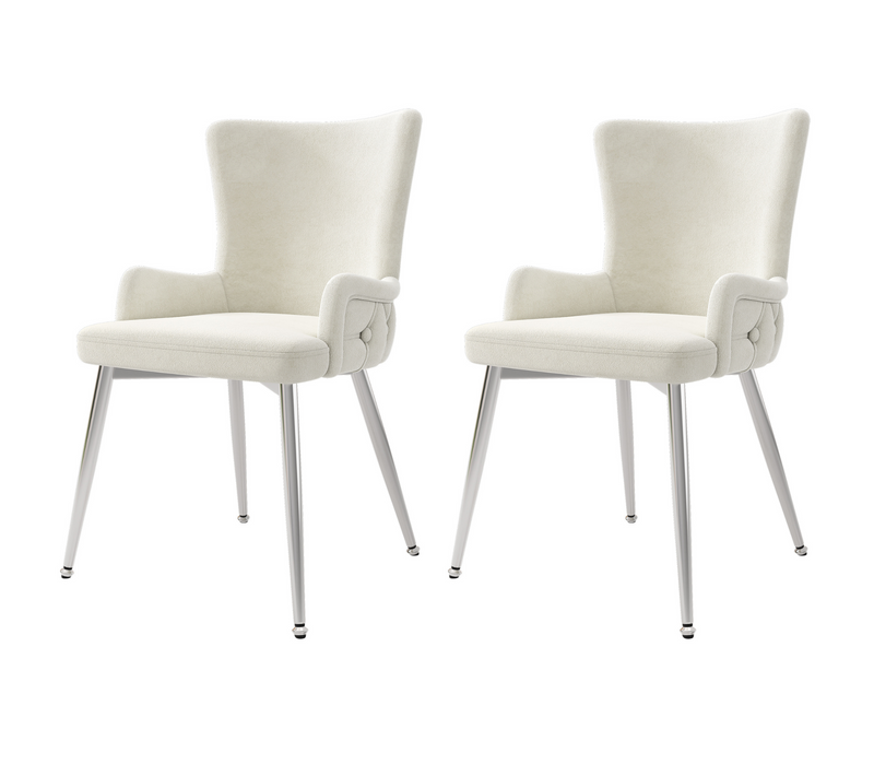 Chaise De Salon En Tissu Beige Avec Pieds En Métal Argenté, Ensemble De 2