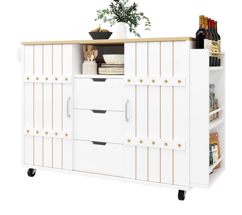 Chariot De Cuisine En Bois Avec Roulettes Et Plan De Travail, Étagère à Épices Et Porte-serviettes