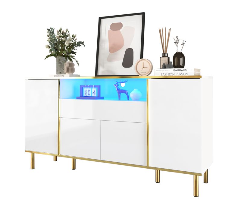 Commode, En Bois Laqué Blanc, Avec 1 Tiroir, Design Moderne, B150/t40/h80cm