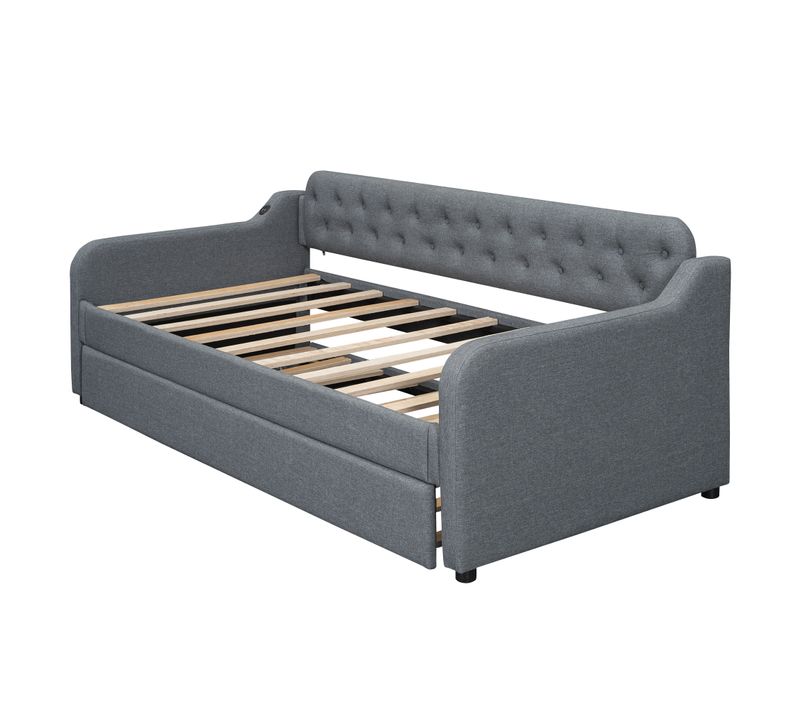 Canapé-lit 90*200cm Avec Lit Coulissant, USB, Gris