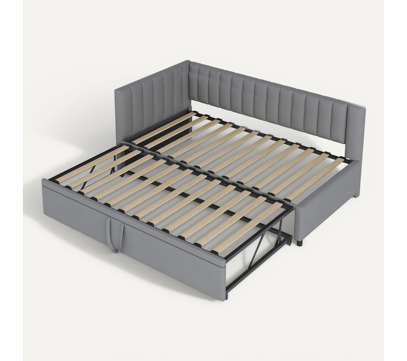 Canapé-lit Multifonctionnel En Velours, Design Gain De Place, Lit D'appoint L Gris 90 x 200 cm