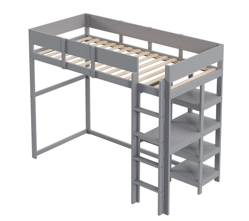 Lit Mezzanine En Bois De Pin Massif, Pour Enfants Et Adolescents, Gris, 90 X 200cm
